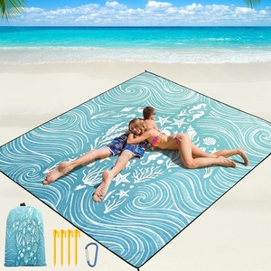 image:imageWIWIGO Beach Blanket Waterproof Sandproof Beach Mat 79 X 8310x9for 28 Adults Quick Drying Outdoor Picnic Mat Beach Accessories for Travel Camping HikingWave Base  Turtle Blue