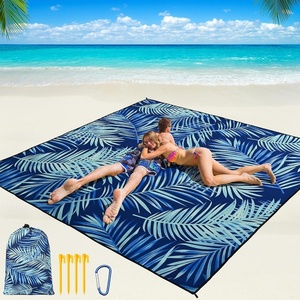 image:imageWIWIGO Beach Blanket Waterproof Sandproof Beach Mat 79 X 8310x9for 28 Adults Quick Drying Outdoor Picnic Mat Beach Accessories for Travel Camping HikingLeaves Blue