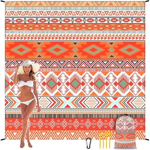 image:imageWIWIGO Beach Blanket Waterproof Sandproof Beach Mat 79 X 8310x9for 28 Adults Quick Drying Outdoor Picnic Mat Beach Accessories for Travel Camping HikingBohemian Orange